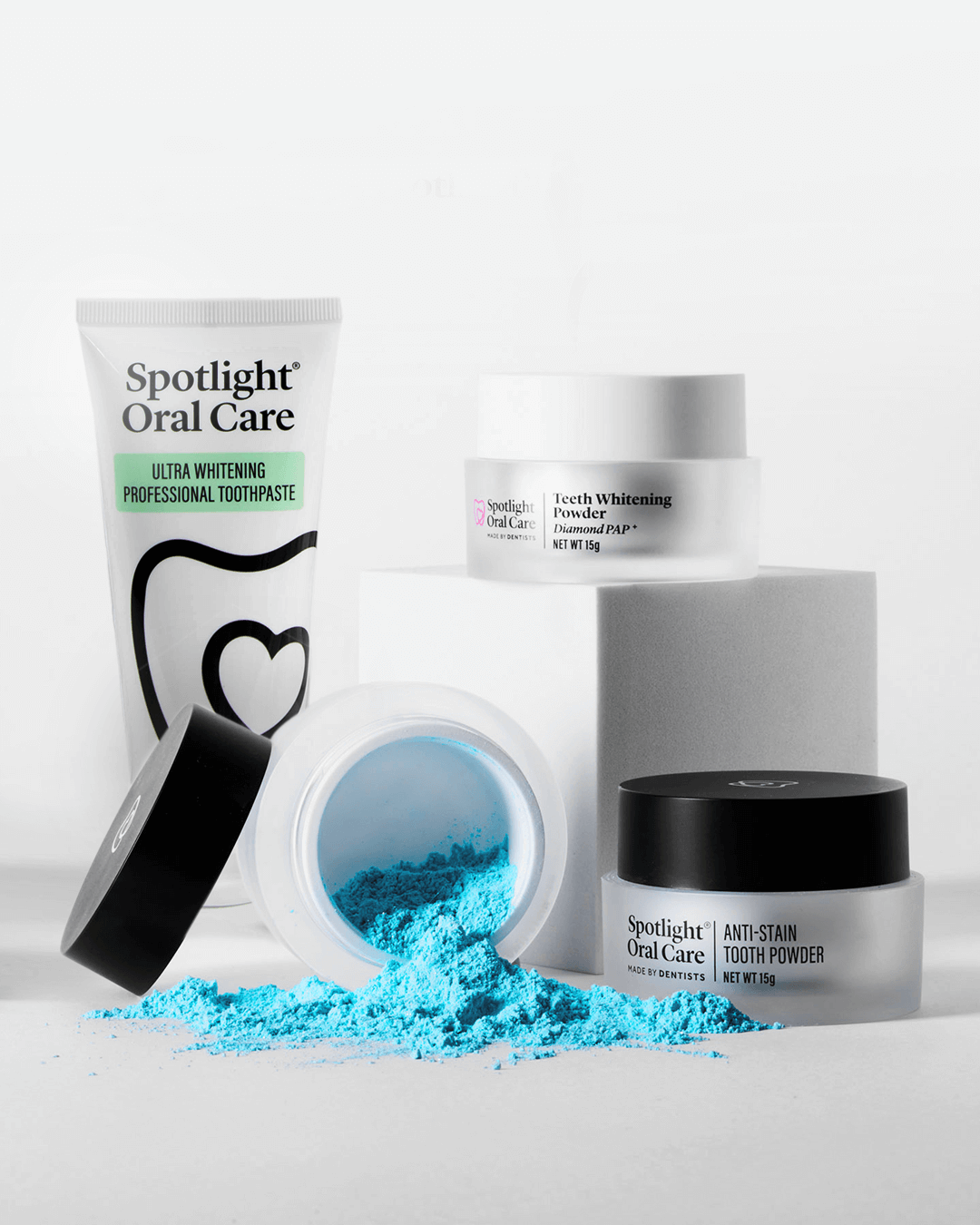 Comprehensive teeth whitening set combining PAP, Perlite, and Hydrogen Peroxide for effective stain removal and enamel protection