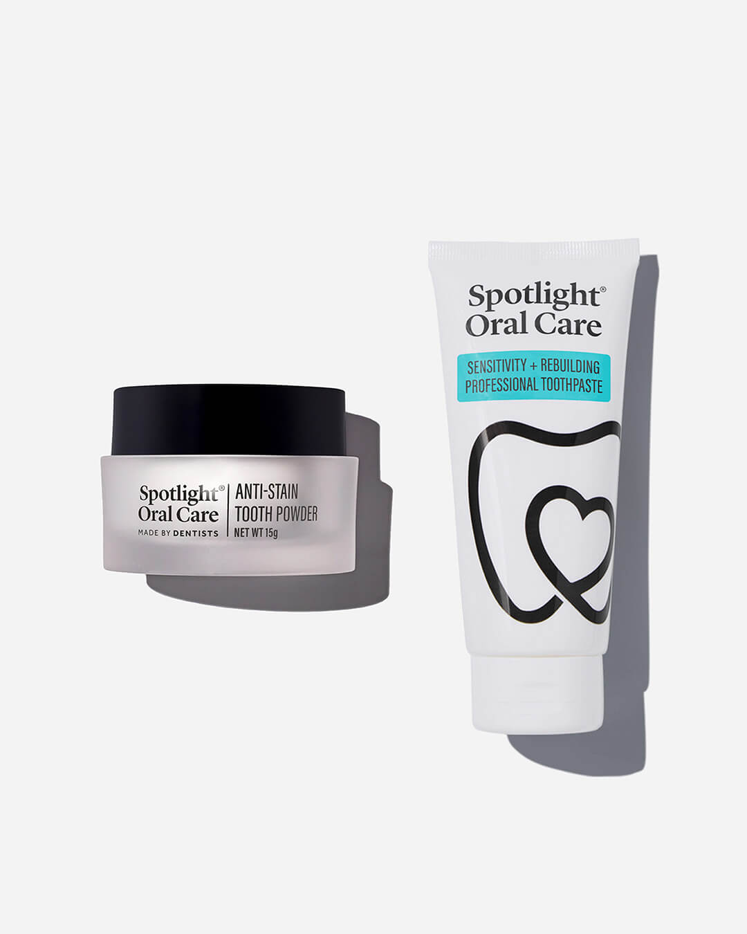 Spotlight Oral Care Gentle Cleaning Bundle featuring Anti-Stain Tooth Powder and Sensitivity + Rebuilding Professional Toothpaste