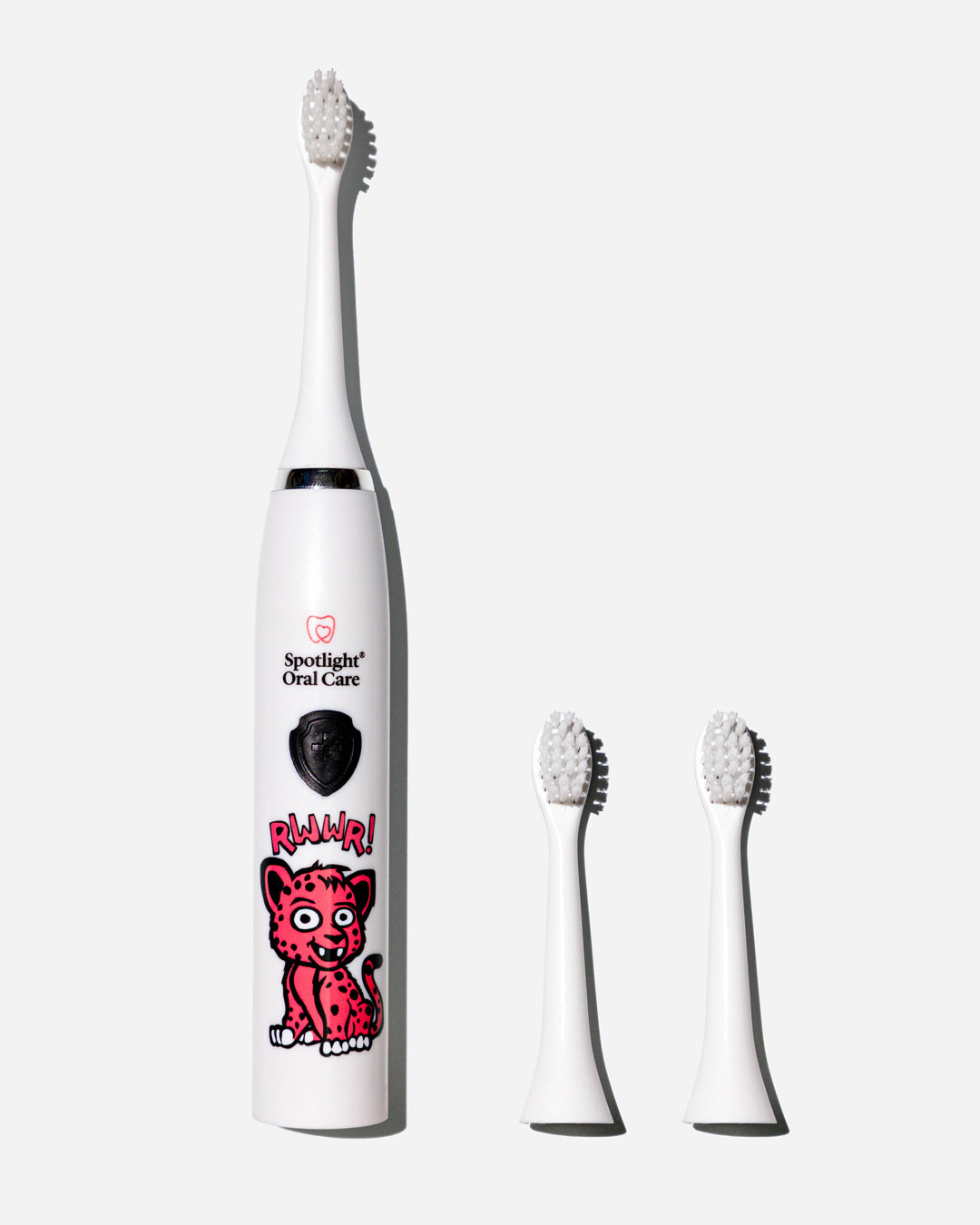 Spotlight Oral Care Kids Cheetah Electric Toothbrush featuring CiCi the Cheetah  with 3 Brush Heads, designed to make brushing fun for children aged 2 and up