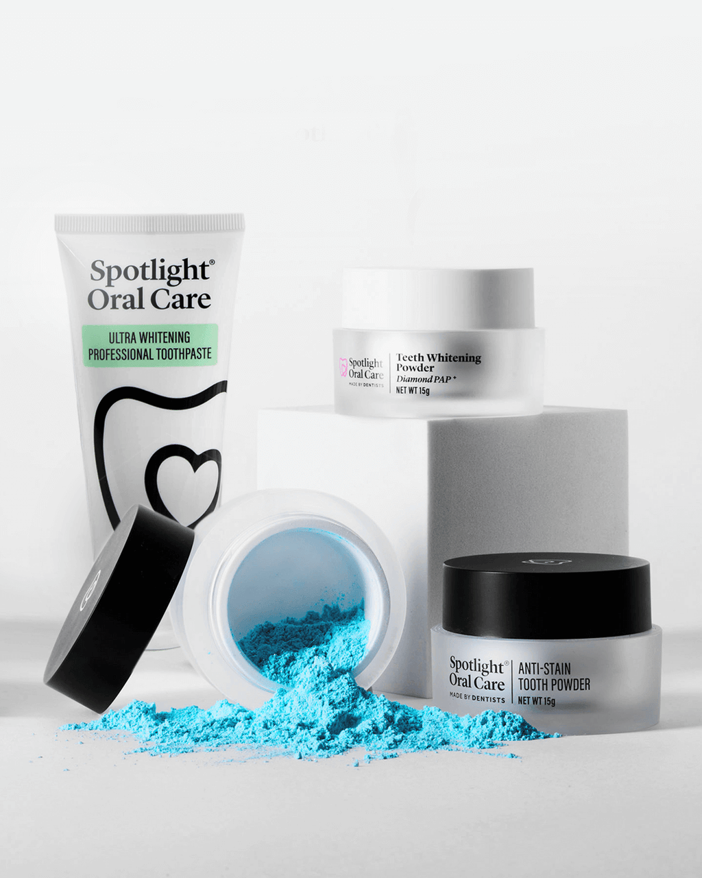 Comprehensive teeth whitening set combining PAP, Perlite, and Hydrogen Peroxide for effective stain removal and enamel protection​