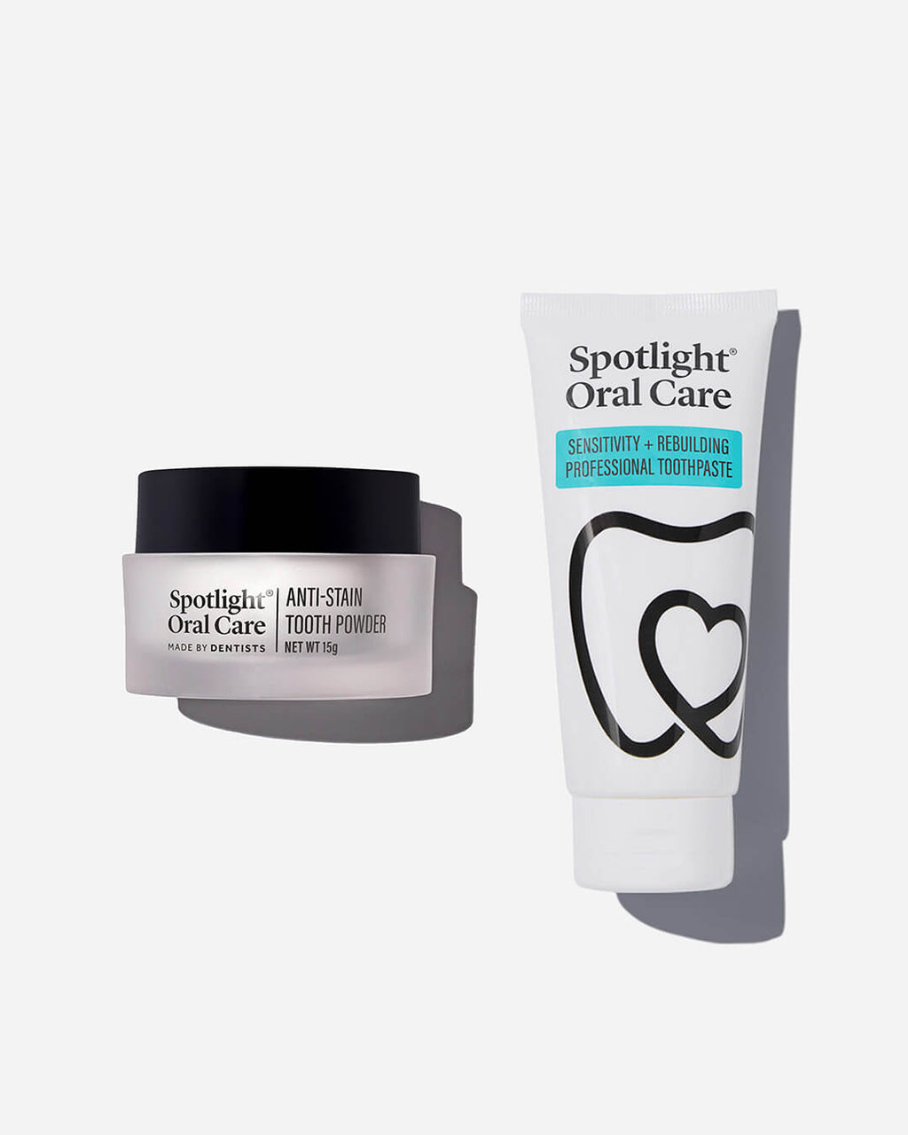 Spotlight Oral Care Gentle Cleaning Bundle featuring Anti-Stain Tooth Powder and Sensitivity + Rebuilding Professional Toothpaste​