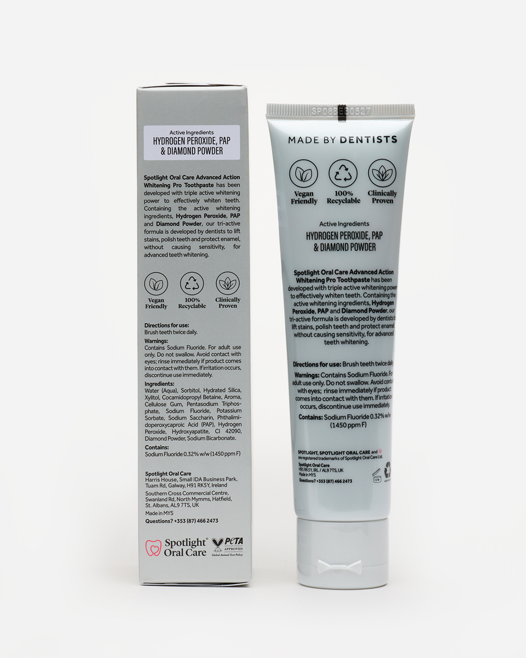 Spotlight Oral Care Advanced Action Whitening Pro Toothpaste with a refreshing mint flavour, formulated to combat yellowing, staining, and sensitivity for a healthier, more confident smile