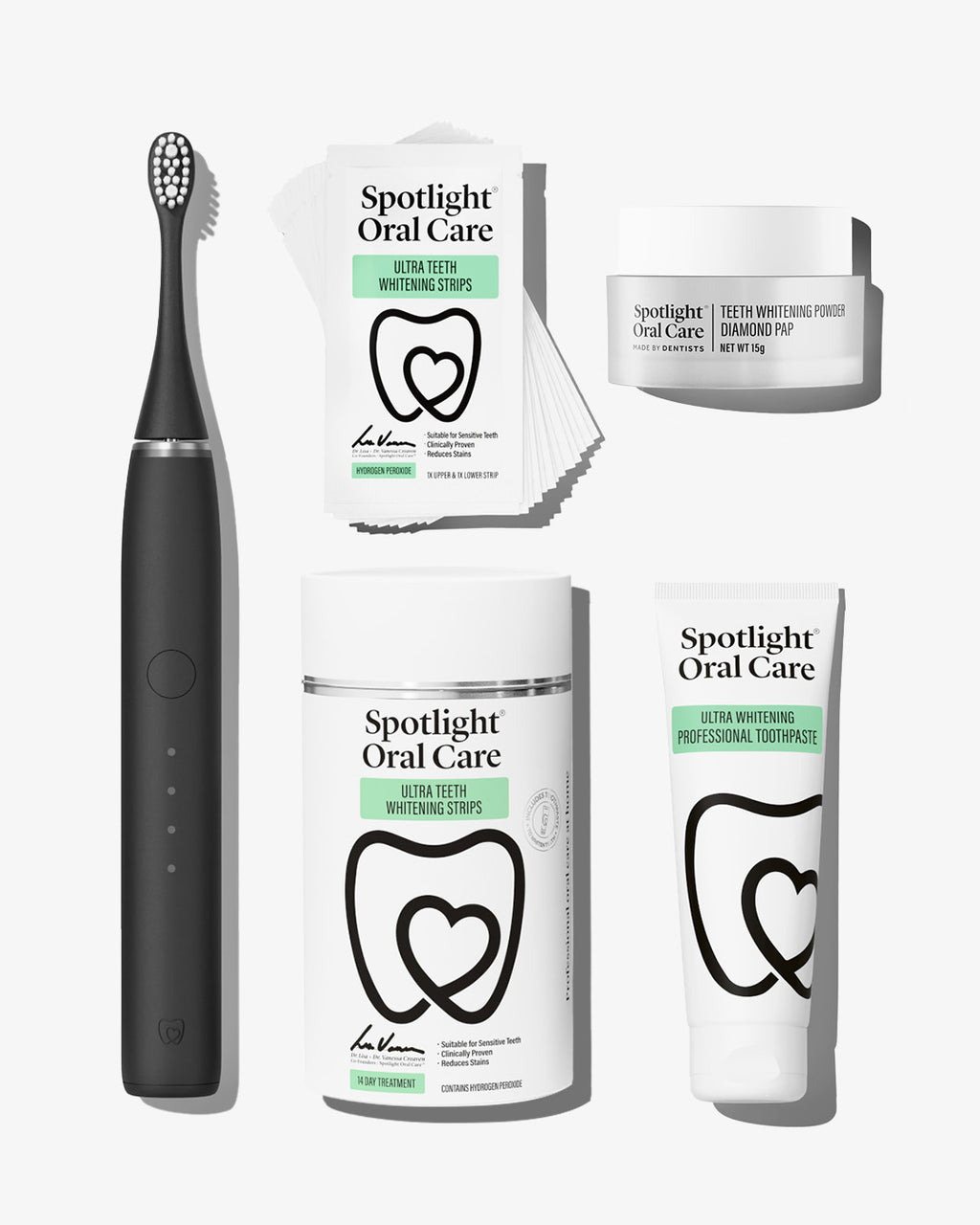 Sonic Pro Starter Bundle including Sonic Pro Electric toothbrush, Ultra Teeth Whitening Strips, Ultra Teeth Whitening Professional Toothpaste, and Teeth Whitening Powder Diamond PAP