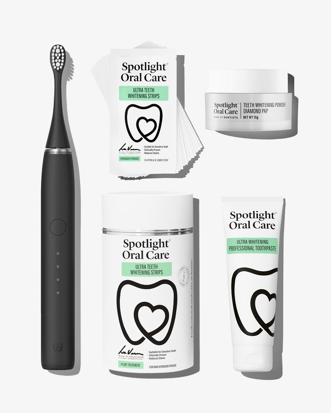 Sonic Pro Starter Bundle including Sonic Pro Electric toothbrush, Ultra Teeth Whitening Strips, Ultra Teeth Whitening Professional Toothpaste, and Teeth Whitening Powder Diamond PAP