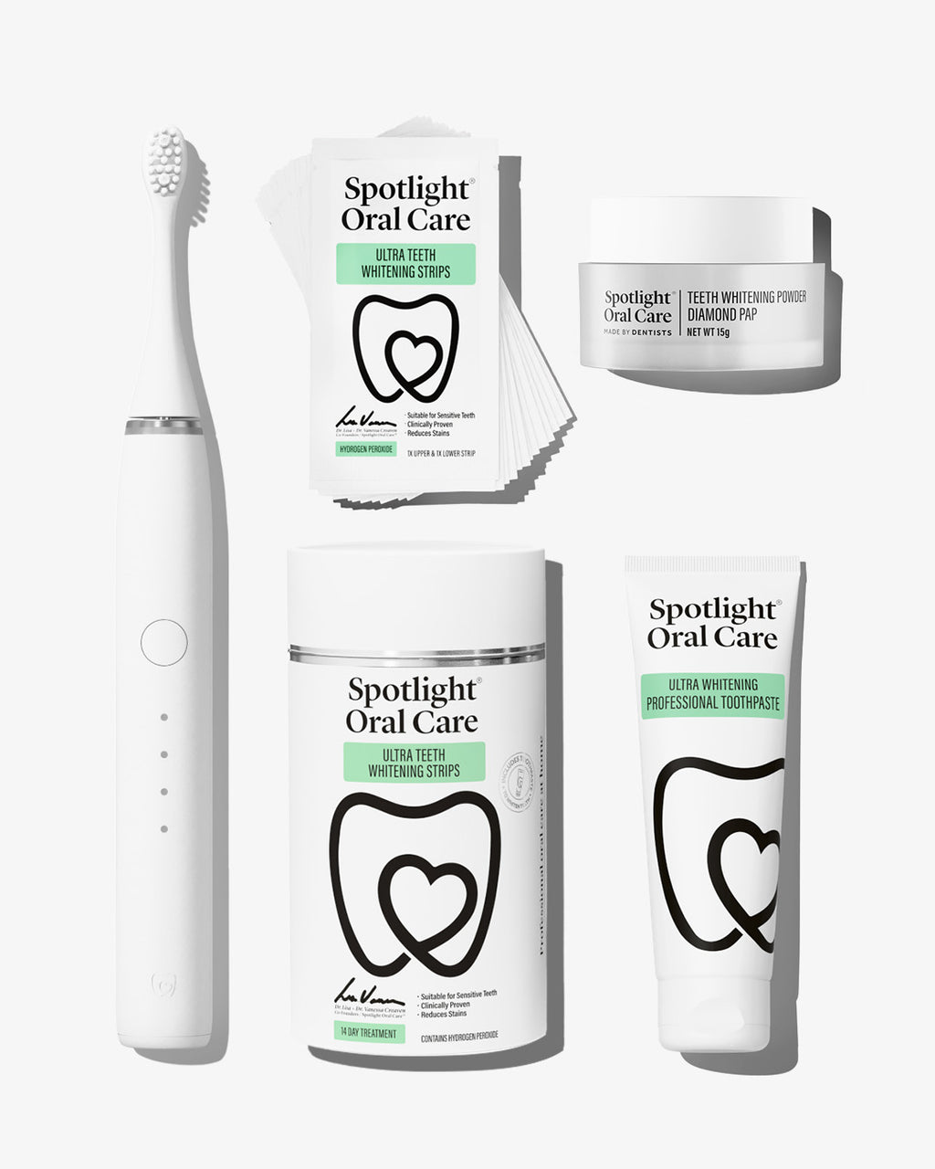 Sonic Pro Starter Bundle including Sonic Pro Electric toothbrush, Ultra Teeth Whitening Strips, Ultra Teeth Whitening Professional Toothpaste, and Teeth Whitening Powder Diamond PAP