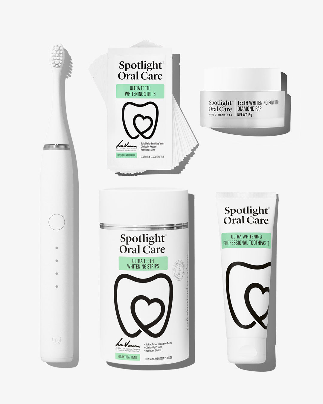 Sonic Pro Starter Bundle including Sonic Pro Electric toothbrush, Ultra Teeth Whitening Strips, Ultra Teeth Whitening Professional Toothpaste, and Teeth Whitening Powder Diamond PAP