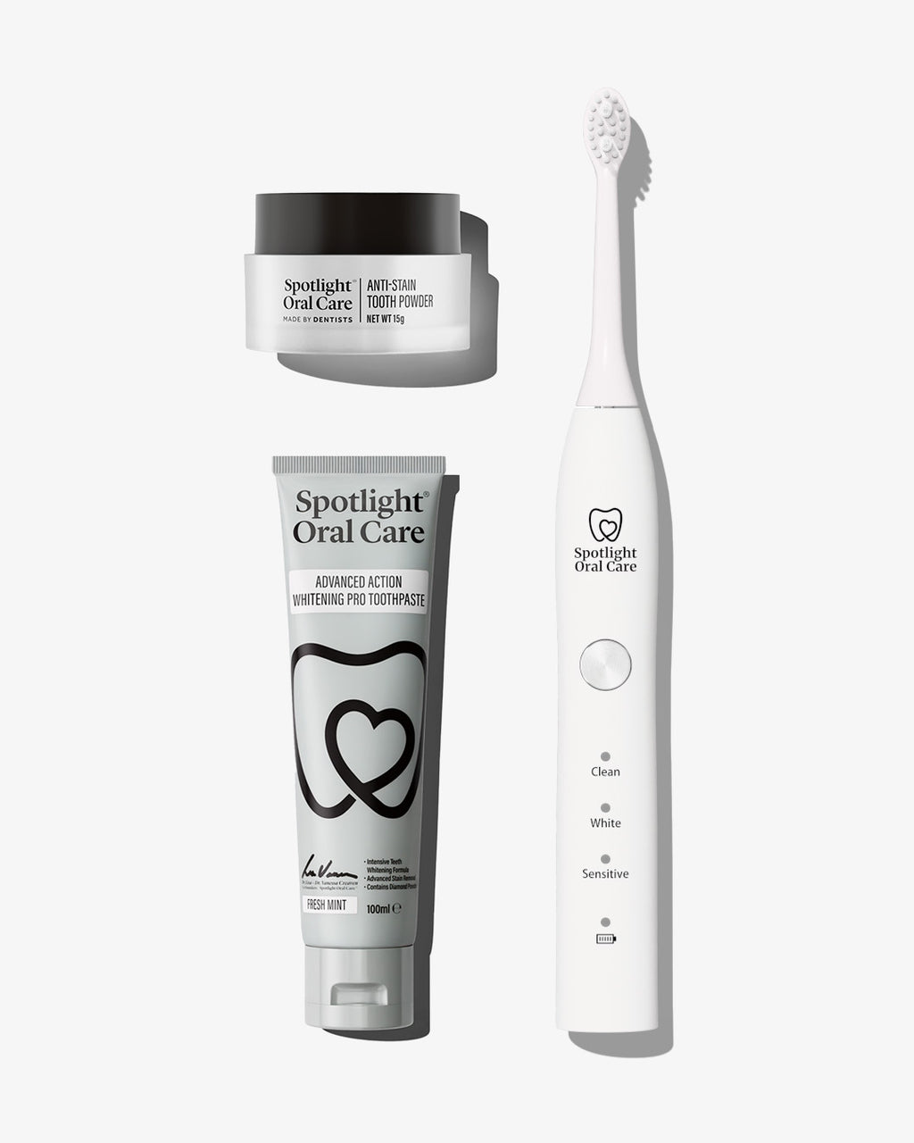 Spotlight Oral Care Triple Action Teeth Whitening Trio with Advanced Action Whitening Toothpaste, Sonic Toothbrush and Anti-Stain Tooth Powder