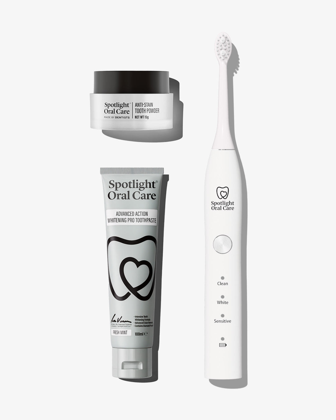 Spotlight Oral Care Triple Action Teeth Whitening Trio with Advanced Action Whitening Toothpaste, Sonic Toothbrush and Anti-Stain Tooth Powder