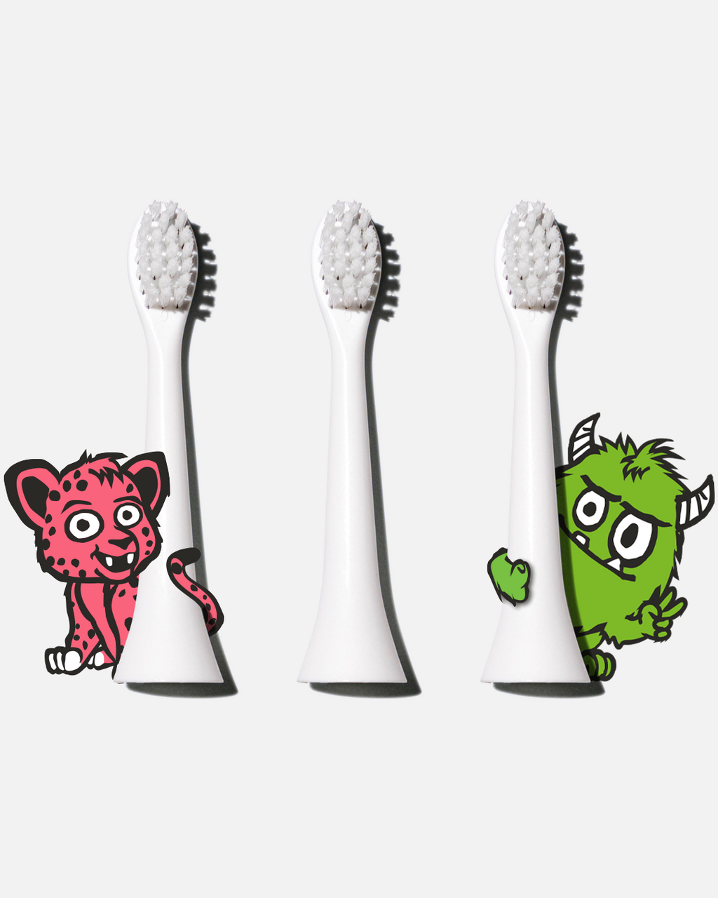 Spotlight Oral Care Kids Electric Toothbrush Replacement Heads – pack of 3 white brush heads, compatible with Spotlight's kids rechargeable electric toothbrushes​