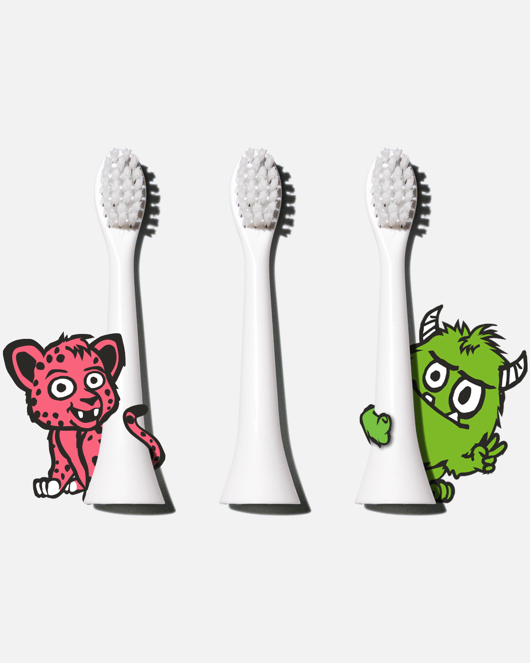 Spotlight Oral Care Kids Electric Toothbrush Replacement Heads – pack of 3 white brush heads, compatible with Spotlight's kids rechargeable electric toothbrushes​