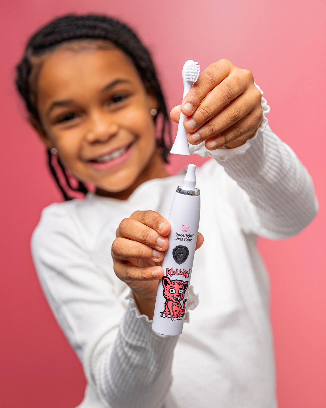 Dentist-developed kids' brush heads with soft bristles, recommended for replacement every 3 months to maintain oral hygiene​