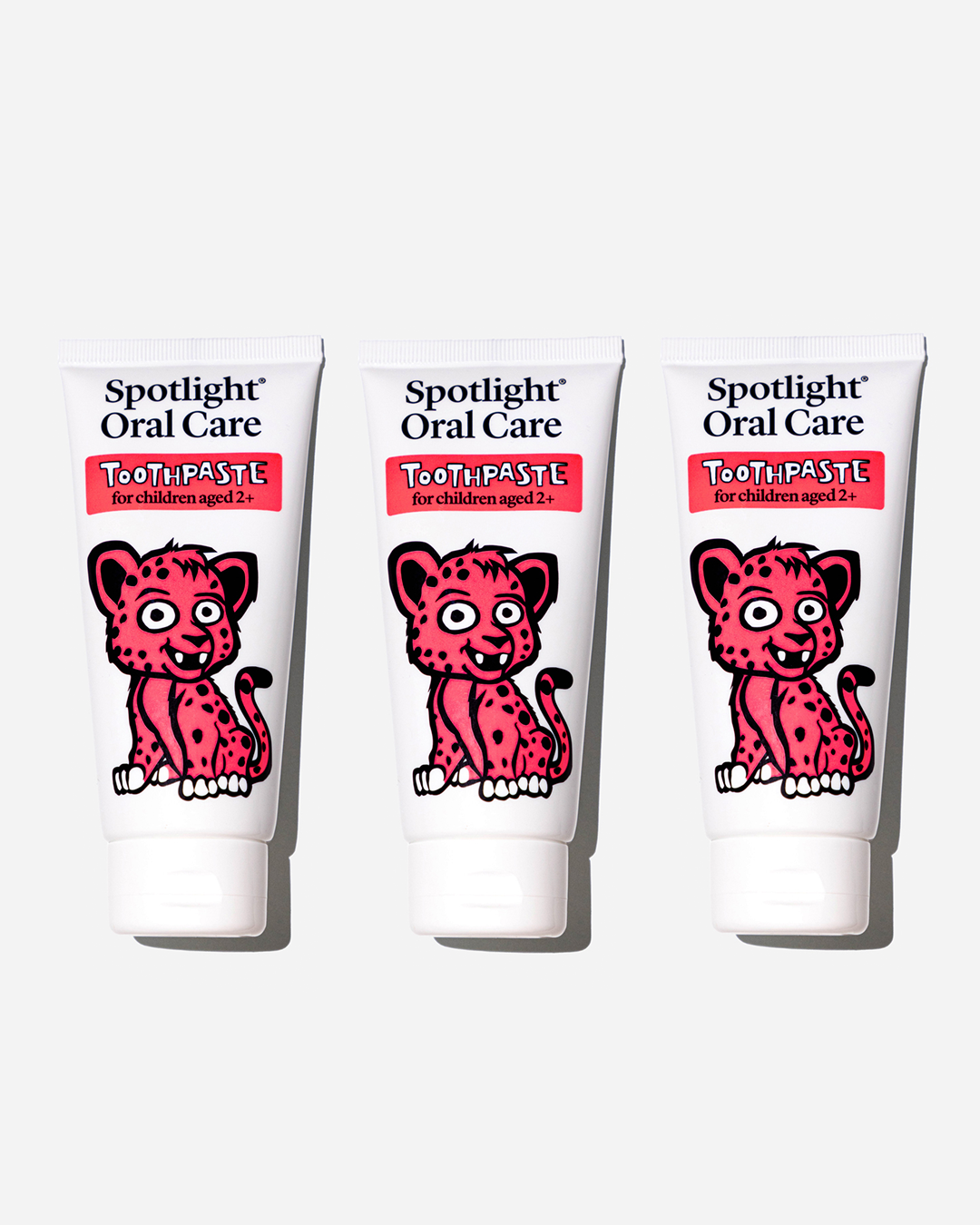 Spotlight Oral Care Kids Cheetah Toothpaste featuring CiCi the Cheetah, a strawberry-flavoured toothpaste with sodium fluoride for cavity protection