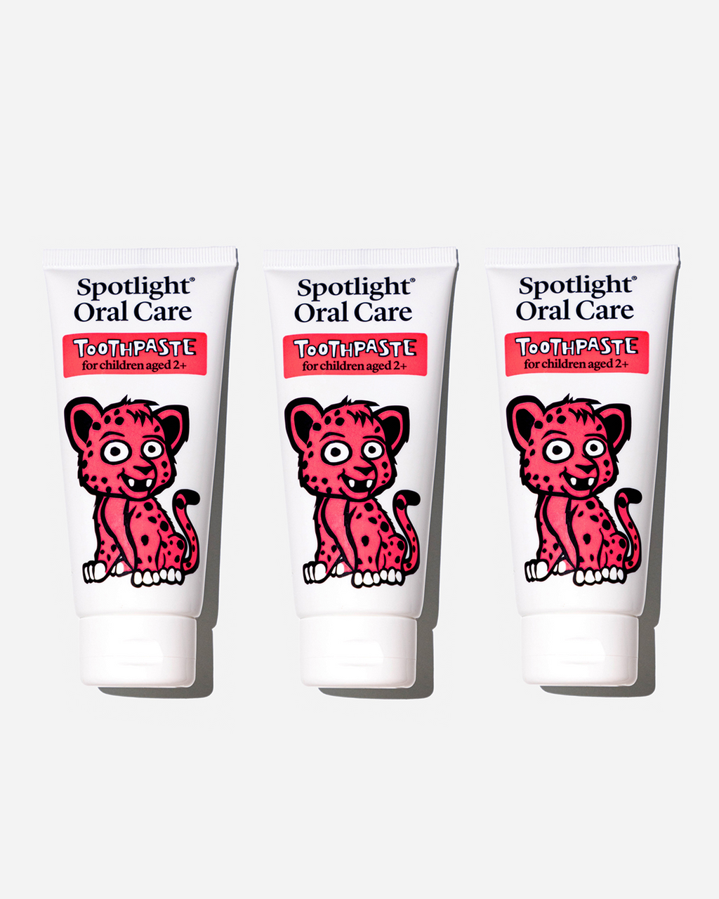 Spotlight Oral Care Kids Cheetah Toothpaste featuring CiCi the Cheetah, a strawberry-flavoured toothpaste with sodium fluoride for cavity protection​