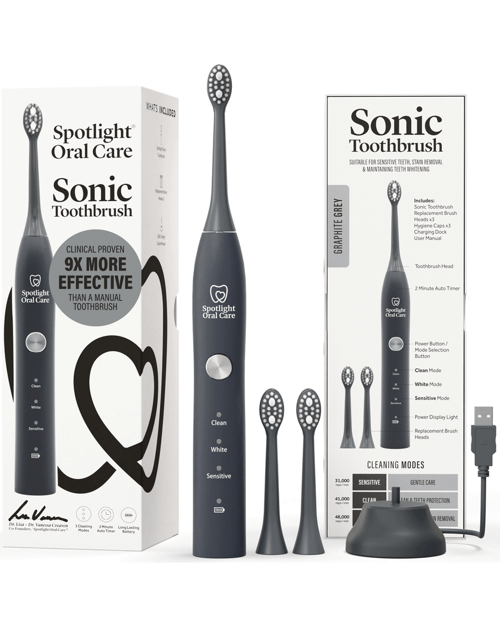 Personalised Graphite Grey Sonic Electric Toothbrush & 1 Year Supply of Brush Heads