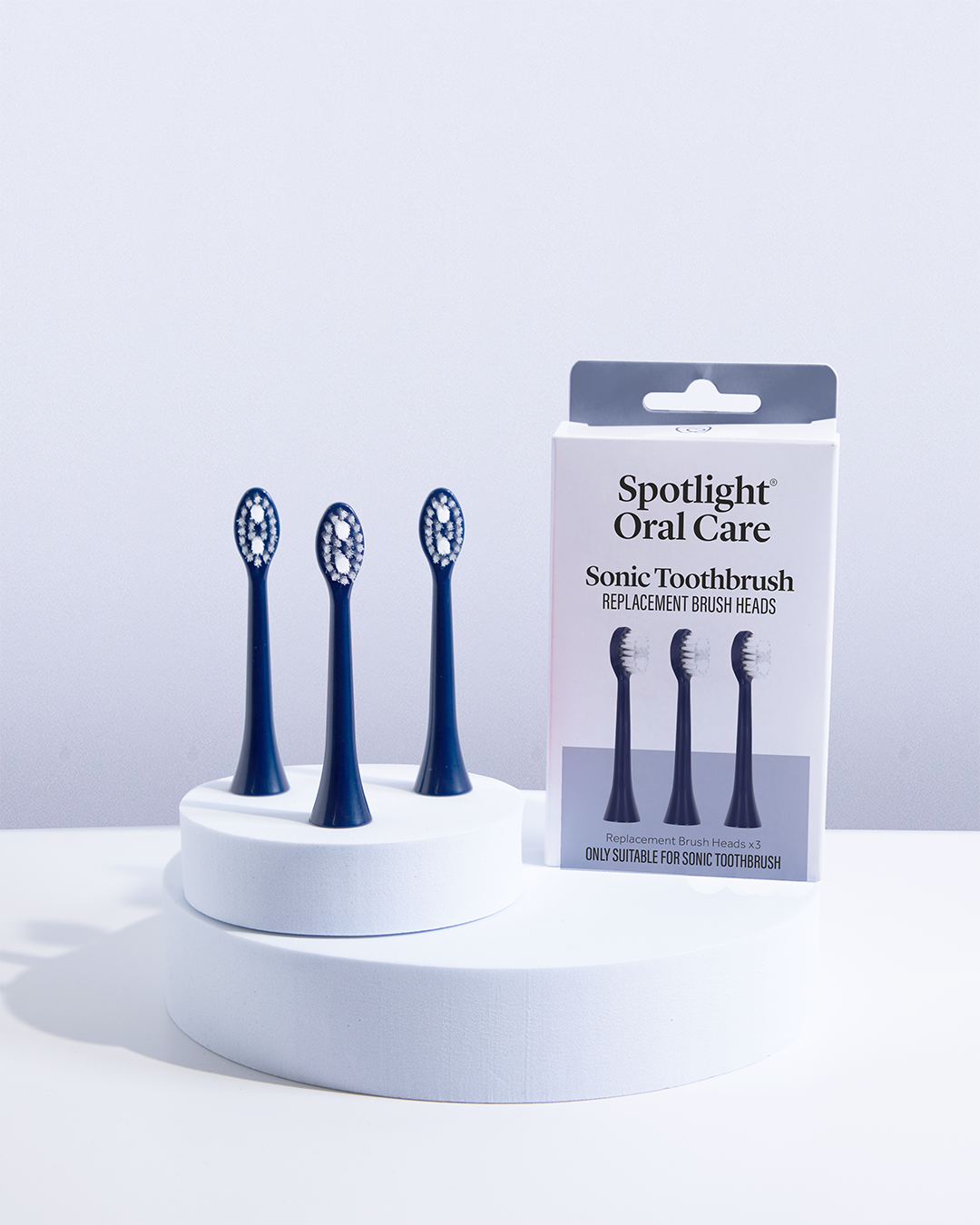 Dentist-developed Midnight Navy replacement heads for the Sonic Toothbrush, recommended for replacement every 3 months to maintain oral hygiene​
