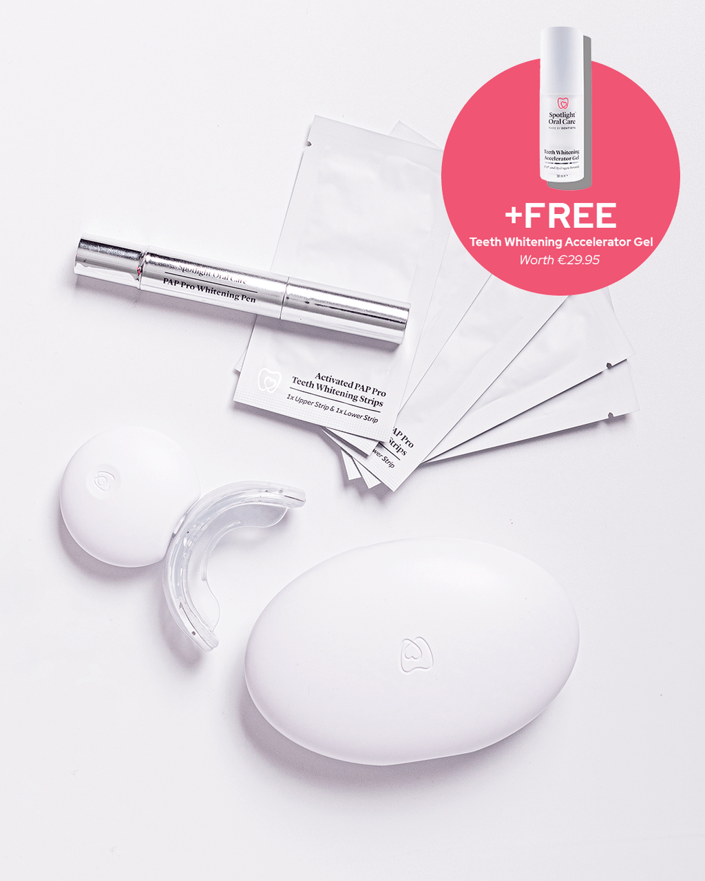 LED Teeth Whitening System with red and blue light for effective stain removal