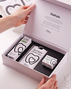 Whitening Starter Kit open gift box with strips, toothpaste and powder
